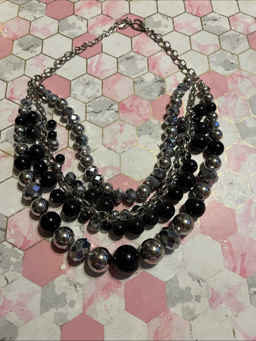 paparazzi Black and Silver Layered Bead Necklace